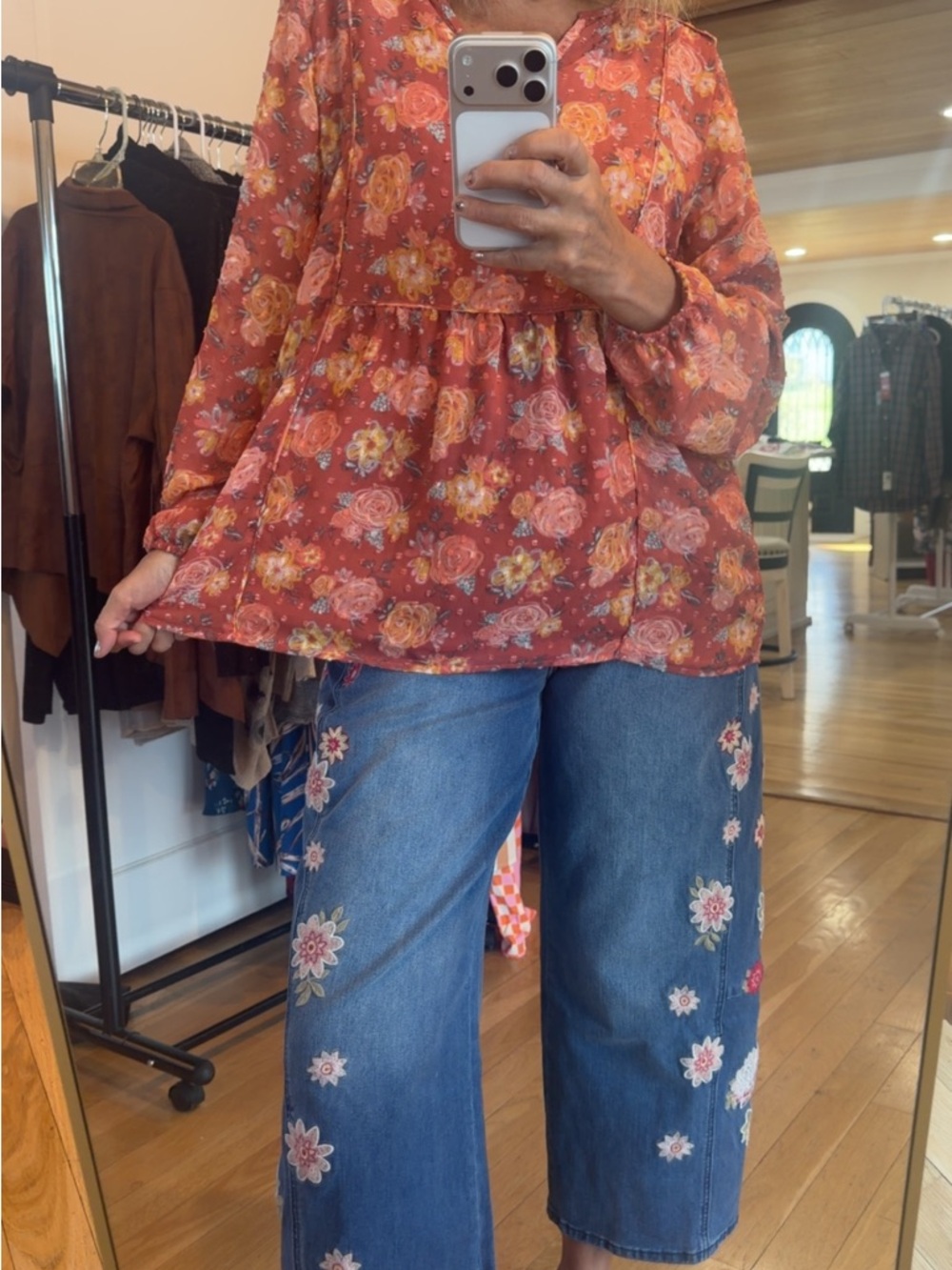 Matilda Jane Coral Floral V-Neck Peasant Blouse